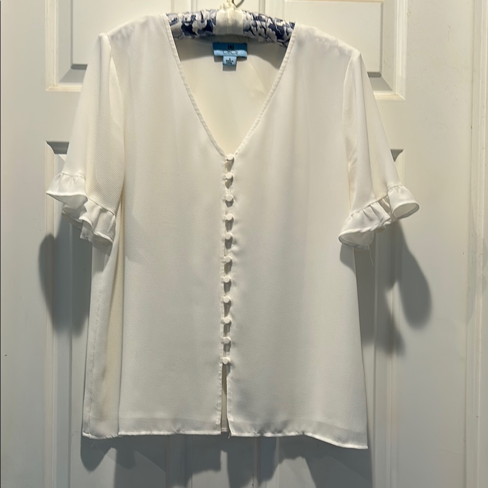 CeCe Elegant White Ruffle Sleeve Top
